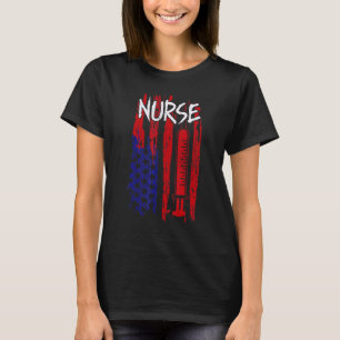 Camiseta Enfermeira 4 de Julho Bandeira Americana Estetoscó