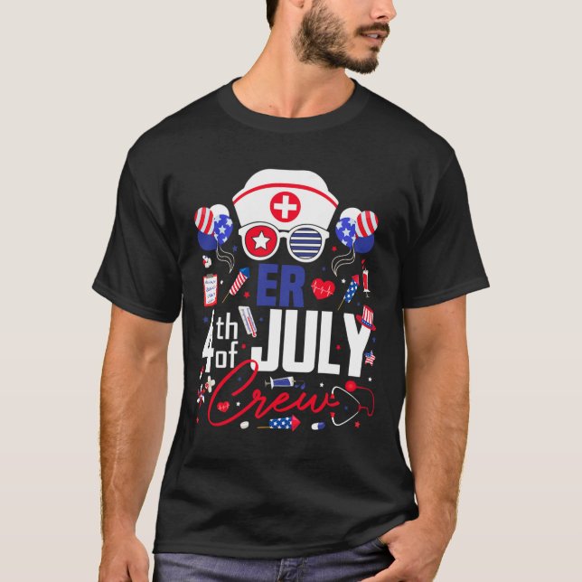 Camiseta Enfermeira 4 de julho Patriota do Dia da Independê (Frente)