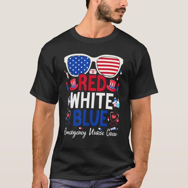 Camiseta Enfermeira 4 de julho, Red White Emergency Nurw (Frente)