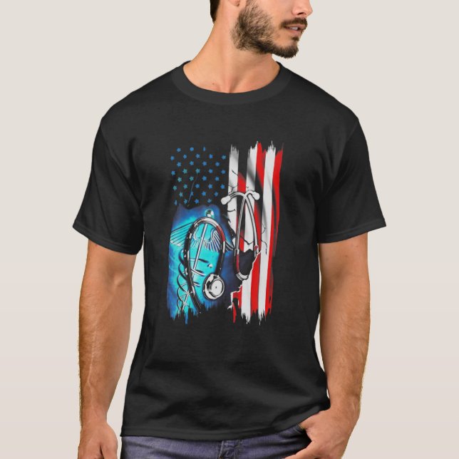 Camiseta Enfermeira American Flag Enfermeira Médica 4.ª De  (Frente)