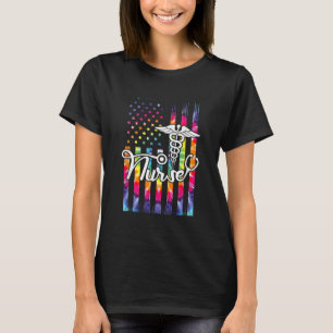 Camiseta Enfermeira Americana Bandeira Americana Tie Dye Pa