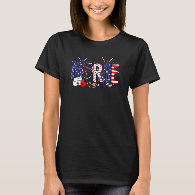 Camiseta Enfermeira Americana Bandeira Enfermeira Life Fire (Frente)