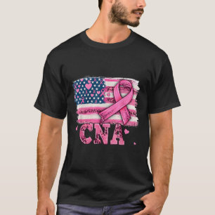 Camiseta Enfermeira Americana Bandeira Rosa Cancer de Fita