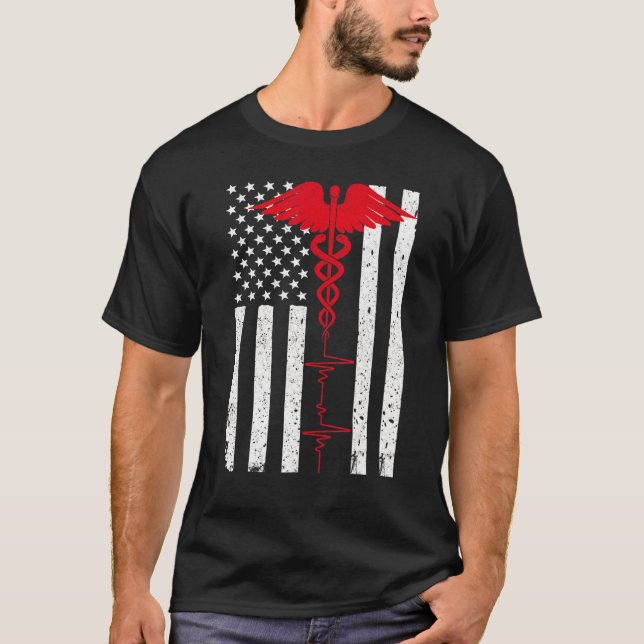 Camiseta Enfermeira Americana de Bandeira Enfermeira Thin R (Frente)