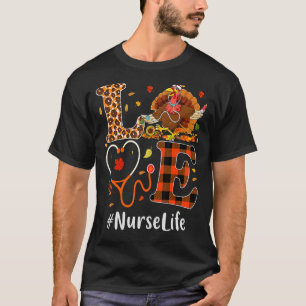 Camiseta Enfermeira Amor Ação de Graças Leopardo Estetoscóp