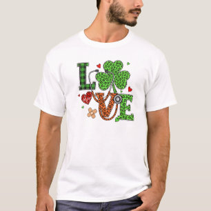 Camiseta : Enfermeira Amor Dia de São Patrício Estetoscópio