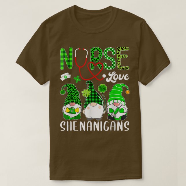 Camiseta Enfermeira Amor Shenanigans Engraçados Gnomos St P (Frente do Design)