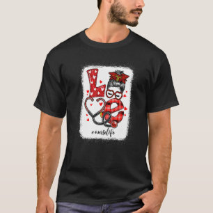Camiseta Enfermeira Amor Stethoscope Xadrez Leopard Messy B