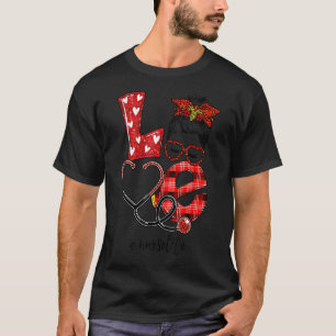 Camiseta Enfermeira Amor Stethoscope Xadrez Leopard Messy B