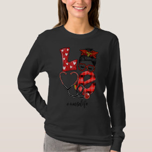 Camiseta Enfermeira Amor Stethoscope Xadrez Leopard Messy B