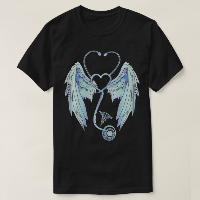 Camiseta Enfermeira Angel Wings Stethoscopes RN LPN Nursi (Frente do Design)