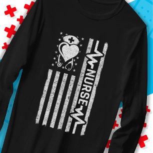 Camiseta Enfermeira Apreciação Hero Heart Life Bandeira Ame