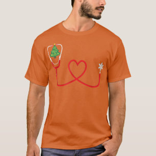 Camiseta Enfermeira Árvore de Natal Floco de Neve Estetoscó