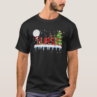 Camiseta Enfermeira Árvore de Natal Luz Leopardo Chapéu do