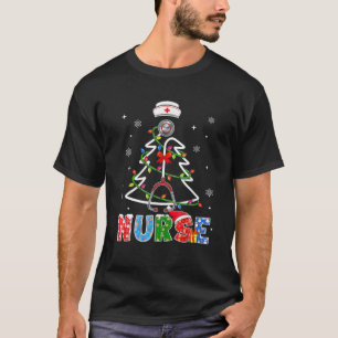 Camiseta Enfermeira Árvore de Natal Stethoscope RN LPN Scr