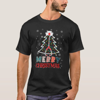 Camiseta Enfermeira Árvore de Natal Stethoscope RN LPN Scru