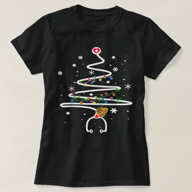 Camiseta Enfermeira Árvore de Natal Stethoscope RN LPN Scru (Frente do Design)