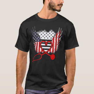 Camiseta Enfermeira Asas Bandeira Dos EUA 4 De Julho