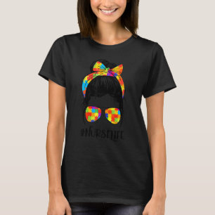 Camiseta Enfermeira Autismo Vida Coque Desarrumado Óculos B