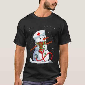 Camiseta Enfermeira Boneco de Neve Natal Estetoscópio Roupa