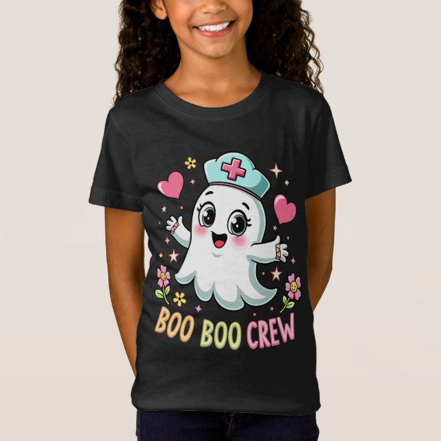 Camiseta Enfermeira Boo Boo Crew Ghost Halloween Enfermando (Frente)