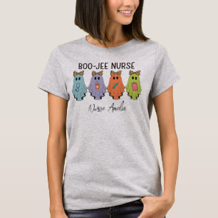 Camiseta Enfermeira Boo-Jee Fantasma de Halloween Nome Pers