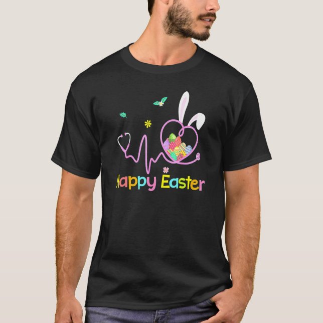 Camiseta Enfermeira Bunny Stethoscope Ovos de Felz pascoa C (Frente)