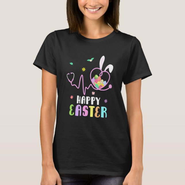 Camiseta Enfermeira Bunny Stethoscope Ovos de Felz pascoa C (Frente)