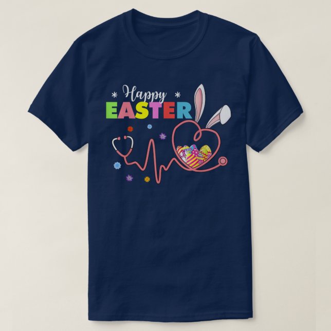 Camiseta Enfermeira Bunny Stethoscope Ovos de Felz pascoa C (Frente do Design)