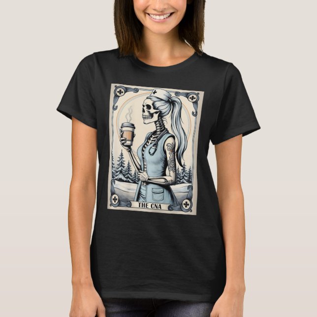 Camiseta Enfermeira certificada Istant Tarot Card Skeleton  (Frente)