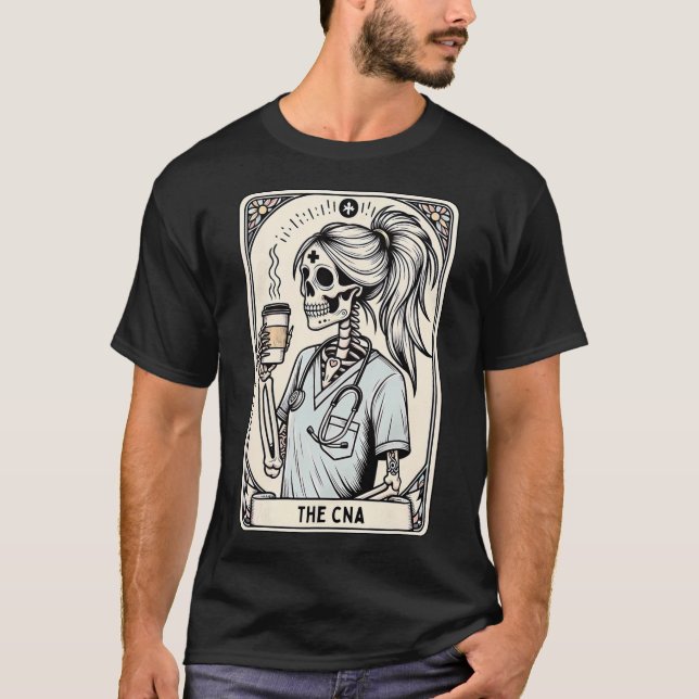 Camiseta Enfermeira certificada Istant Tarot Card Skeleton  (Frente)