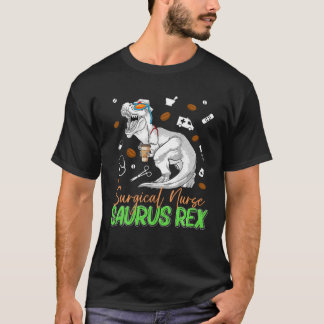 Camiseta Enfermeira Cirúrgica Saurus Rex Dinosaur Coffee Nu