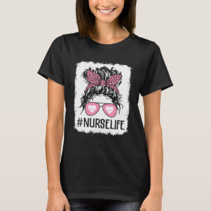 Camiseta Enfermeira CNA Vida Rosa Leopardo Cabelo Desgrenha