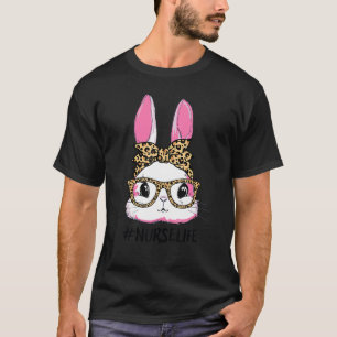 Camiseta Enfermeira Coelhinha Bonita Leopard Vidros Mãos Fe