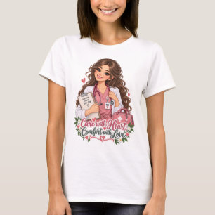 Camiseta Enfermeira Com Cuidado e Coração