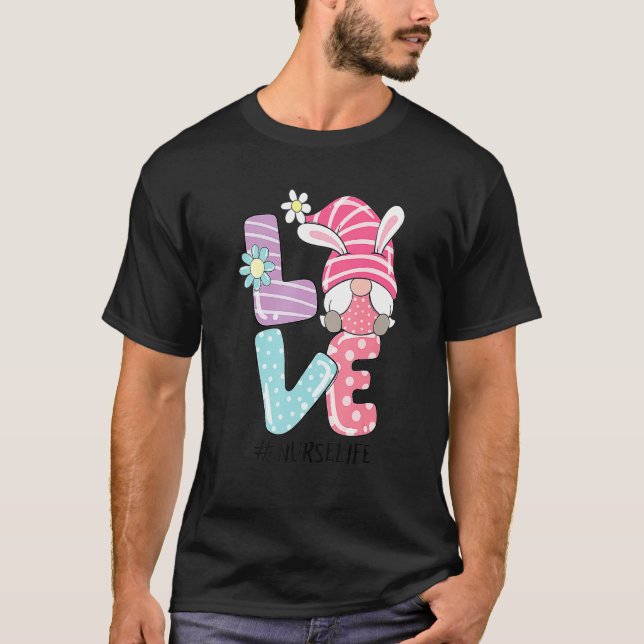 Camiseta Enfermeira Cute Gnome Bunny Love Day Christians (Frente)
