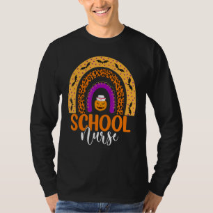 Camiseta Enfermeira da escola Leopard Rainbow Halloween Pum