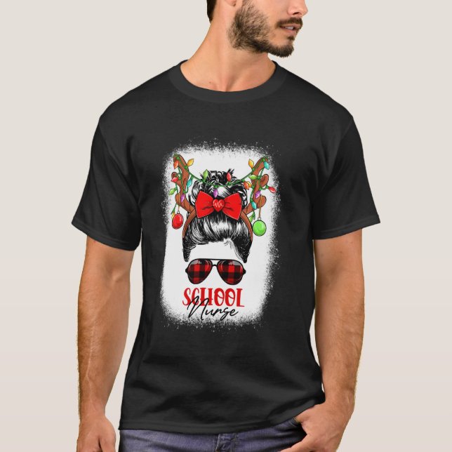 Camiseta Enfermeira da escola Messy Bun Triw Coate Natal Pj (Frente)