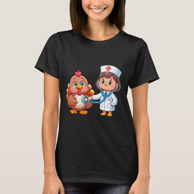 Camiseta Enfermeira de Ação de Graças Pulsação Turquia Cai  (Frente)