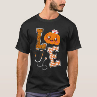 Camiseta Enfermeira de Amor Enfermeira Halloween Pumpkin Qu