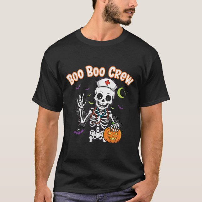 Camiseta Enfermeira de Boo Boo Enfermeira Halloween Engraça (Frente)