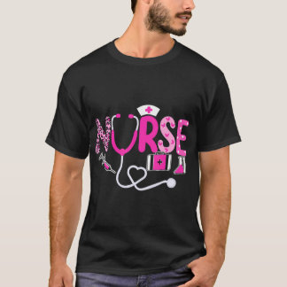 Camiseta Enfermeira de Consciência do Cancer Mama Fita Rosa