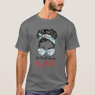 Camiseta Enfermeira de cuidados críticos Messy Bun Love Hea