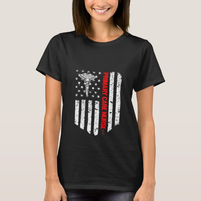 Camiseta Enfermeira de Cuidados Primários Americana Flag Rn (Frente)