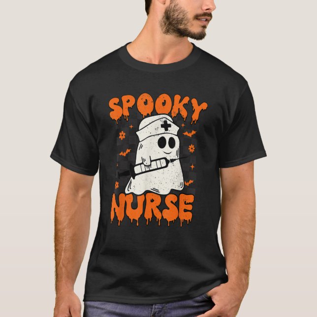 Camiseta Enfermeira de Groovy Spooky Enfermeira de Hallowee (Frente)