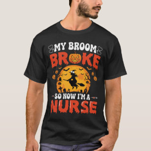 Camiseta Enfermeira de Halloween Vassoura Quebrada Bruxa Gr