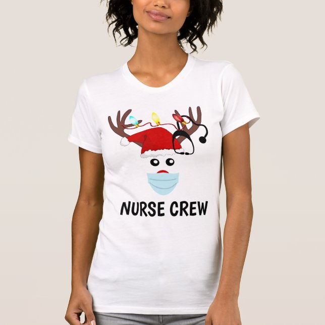 Camiseta Enfermeira de Natal A Vestir A Máscara (Frente)