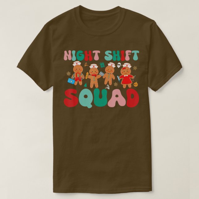 Camiseta Enfermeira de Natal da Esquadra de Turno Noturno (Frente do Design)