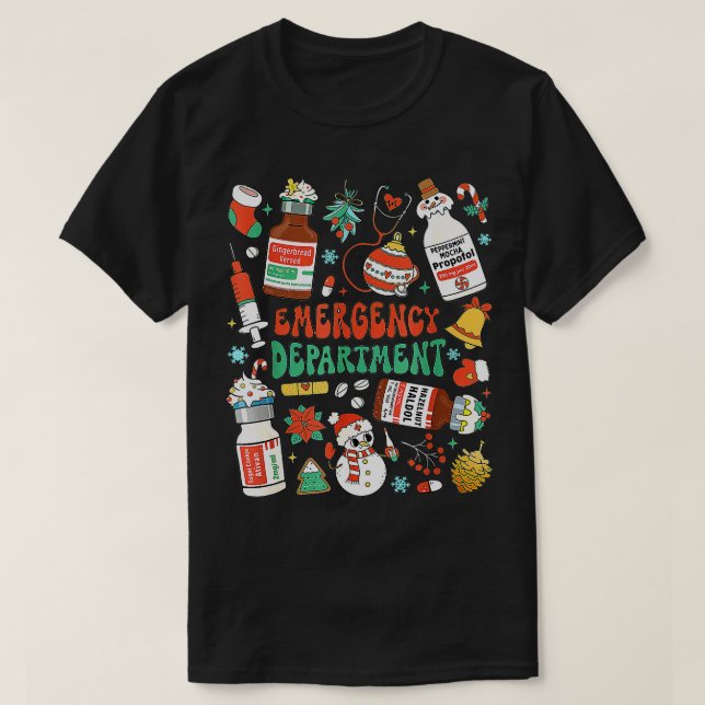 Camiseta Enfermeira de Natal Departamento de Emergência ER  (Frente do Design)
