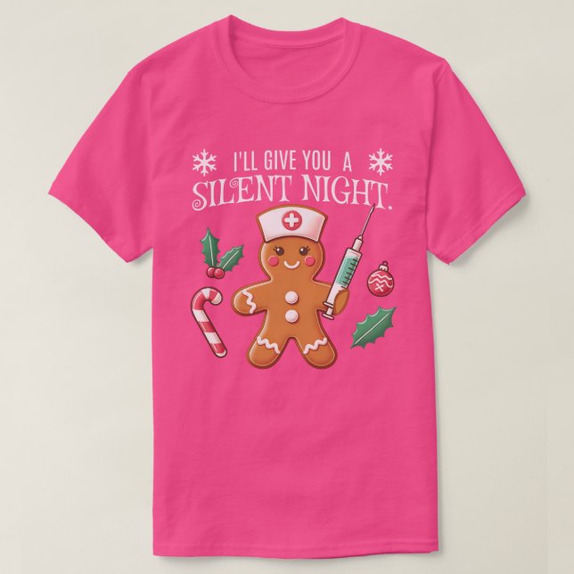 Camiseta Enfermeira de Natal Engraçada à Noite Silenciosa A (Frente do Design)